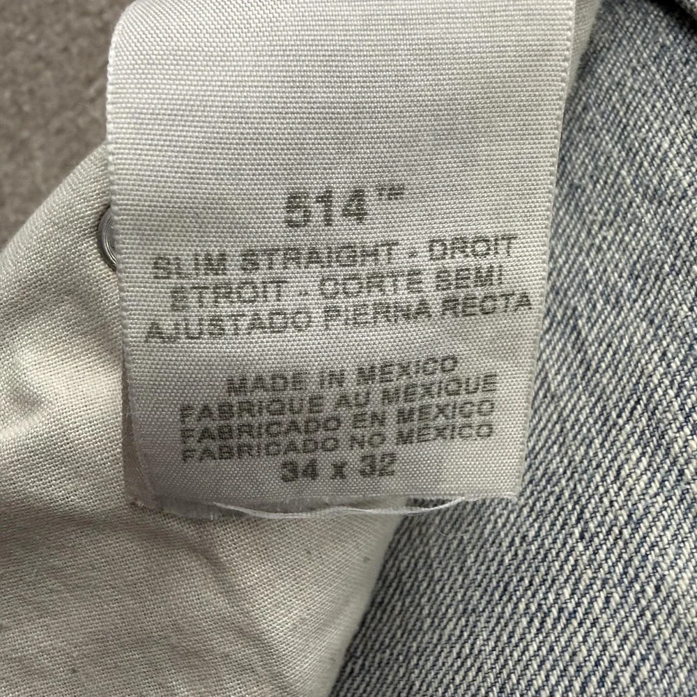 Levis 514 Straight Fit Jeans Mens 34x32 Light Wash Distressed Blue Denim‎
